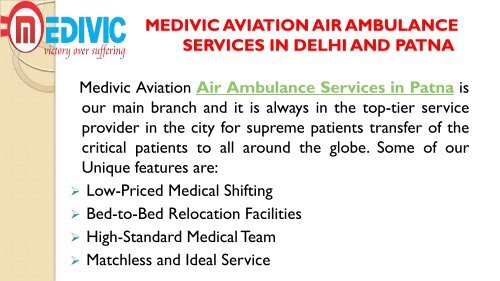 Book Ultimate Medivic Air Ambulance Services in Delhi and Patna