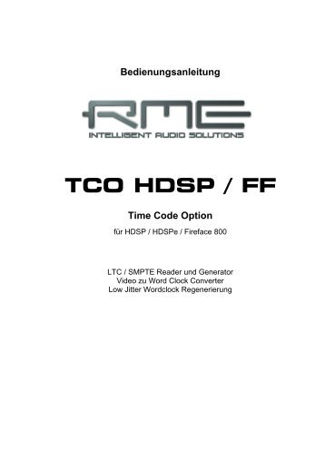 Bedienungsanleitung TCO HDSP / FF Time Code Option - RME