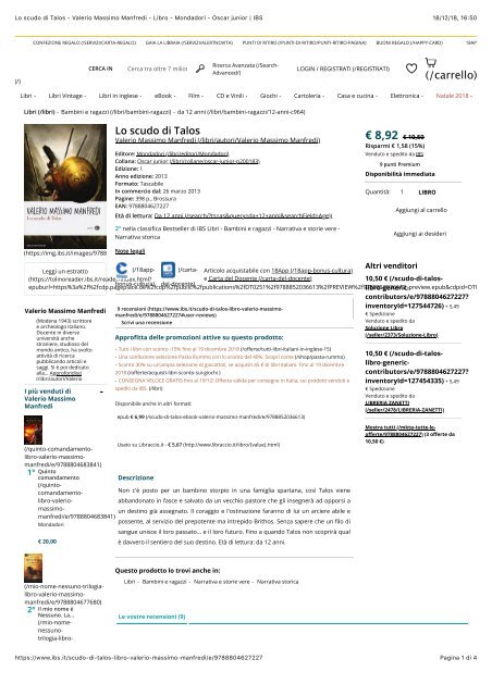 Lo scudo di Talos - Valerio Massimo Manfredi - Libro - Mondadori - Oscar  junior