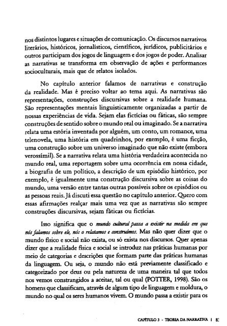 O RETORNO DA NARRATIVA. Análise crítica da narrativa. MOTTA, Luiz Gonzaga.