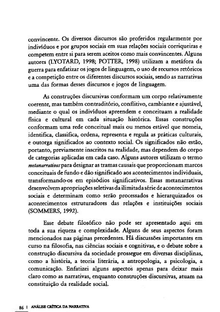 O RETORNO DA NARRATIVA. Análise crítica da narrativa. MOTTA, Luiz Gonzaga.