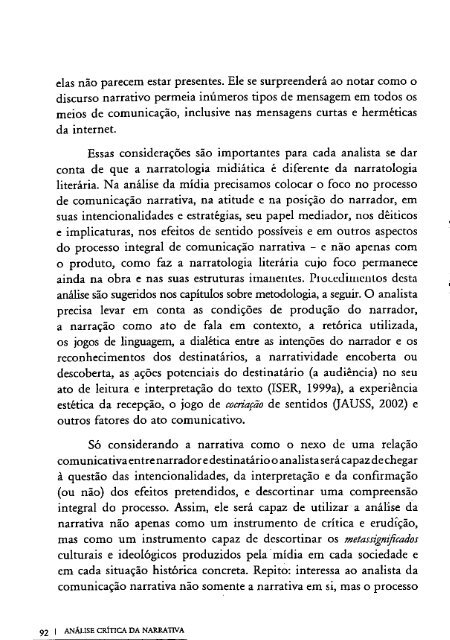 O RETORNO DA NARRATIVA. Análise crítica da narrativa. MOTTA, Luiz Gonzaga.