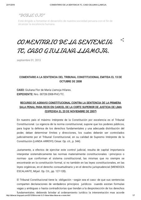 COMENTARIO DE LA SENTENCIA TC, CASO GIULIANA LLAMOJA_