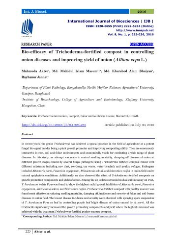 Bio-efficacy of Trichoderma-fortified compost in controlling onion diseases and improving yield of onion (Allium cepa L.)