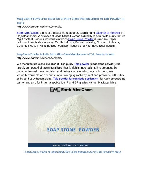 Soap Stone Powder in India