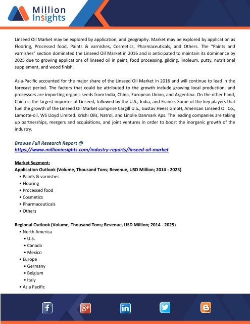 Linseed Oil Industry Analysis By Production, Revenue, Consumption, Application To 2025