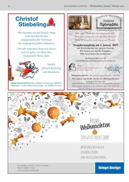 Weilroder Gazette Weihnachten/Januar/Februar 2019