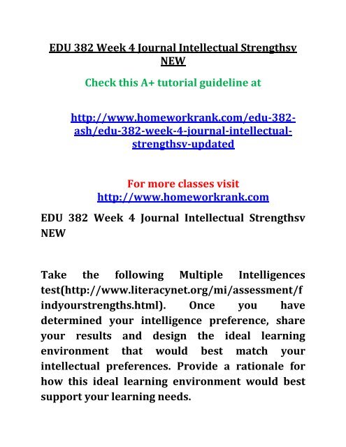 EDU 382 Week 4 Journal Intellectual Strengthsv NEW