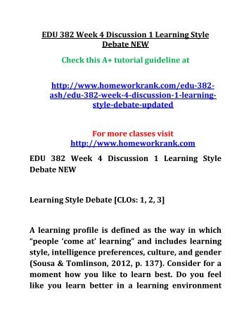 EDU 382 Week 4 Discussion 1 Learning Style Debate NEW