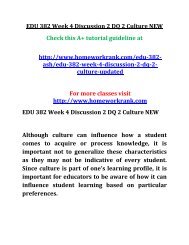 EDU 382 Week 4 Discussion 2 DQ 2 Culture NEW
