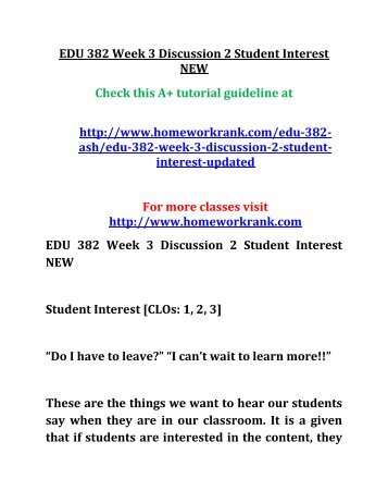 EDU 382 Week 3 Discussion 2 Student Interest NEW