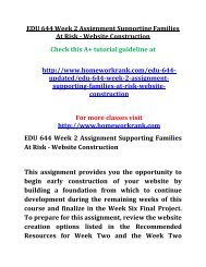 EDU 644 Week 2 Assignment Supporting Families At Risk - Website Construction
