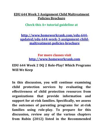 EDU 644 Week 3 Assignment Child Maltreatment Policies Brochure