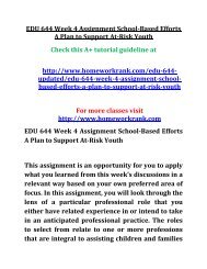 EDU 644 Week 4 Assignment School-Based Efforts A Plan to Support At-Risk Youth