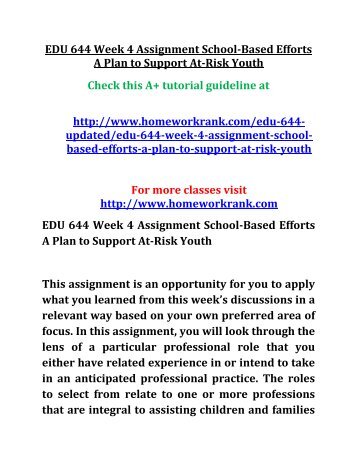 EDU 644 Week 4 Assignment School-Based Efforts A Plan to Support At-Risk Youth