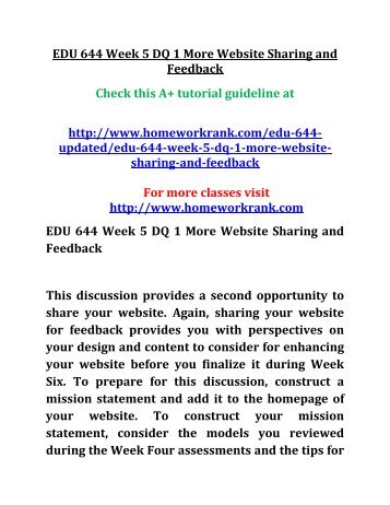 EDU 644 Week 5 DQ 1 More Website Sharing and Feedback