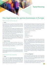 Taylor Wessing - Key legal issues for games businesses