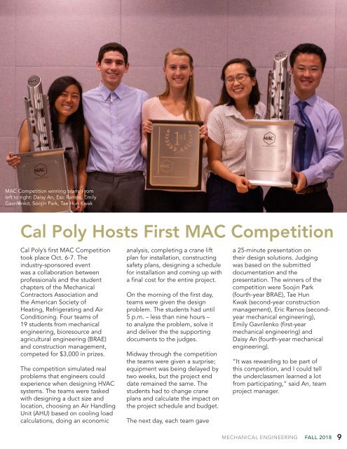 Mechanical Engineering Fall 2018  Newsletter