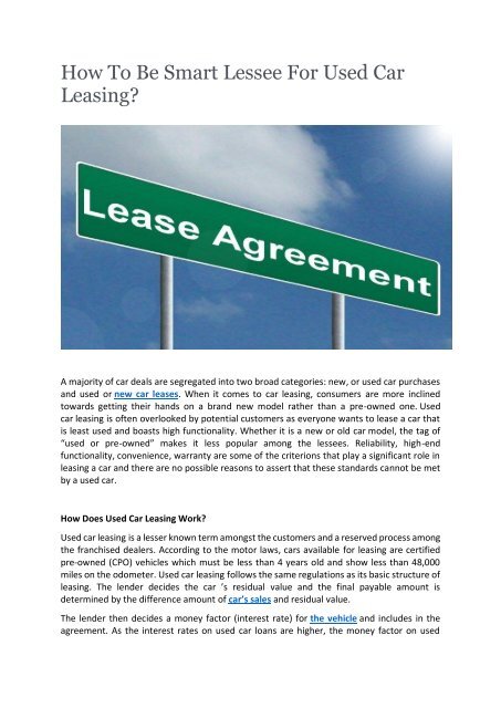 How To Be Smart Lessee For Used Car Leasing