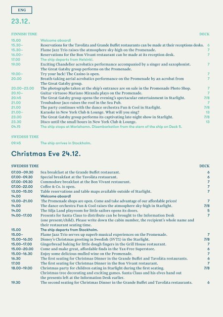 Christmas cruise program Silja Serenade (eng)