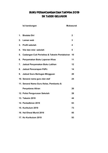 BUKU PERANCANGAN DAN TAKWIM SEKOLAH 2019 PBA2026 SK TASEK GELUGOR