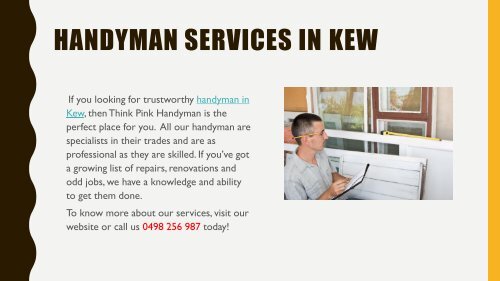 Professional Handyman Services in Kew - Think Pink Handyman