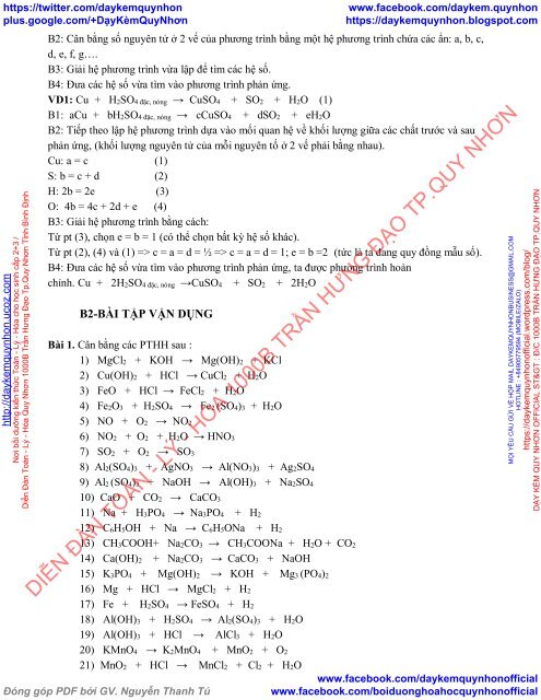 CHUYÊN ĐỀ ÔN TẬP HÓA 8,9 - NĂM 2017 - TÔ QUỐC KIM - GV HÓA THPT BÌNH SƠN - SÔNG LÔ - VĨNH PHÚC