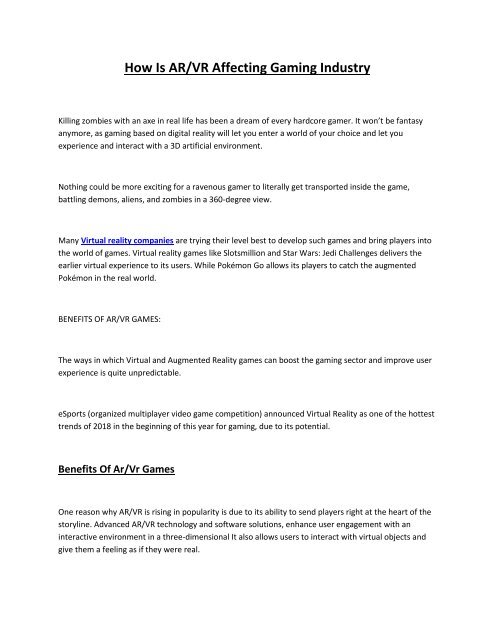 vr gaming companies