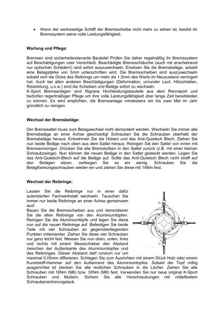 Montageanleitung Bremssysteme - K-Sport Germany