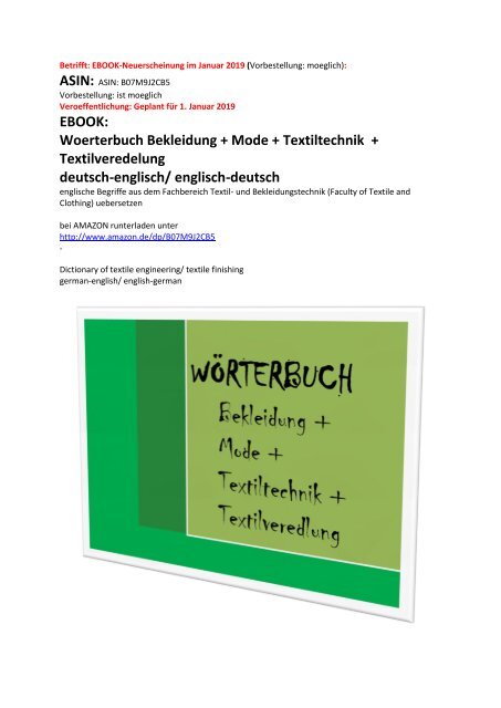 englisch Woerterbuch Bekleidung Mode Textilveredelung Textiltechnik