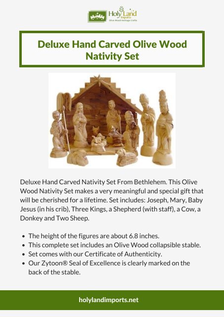 Deluxe Hand Carved Olive Wood Nativity Set 