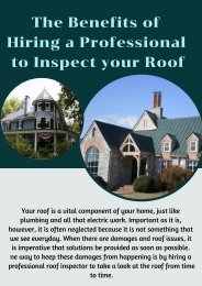 The Benefits of Hiring a Professional to Inspect your Roof