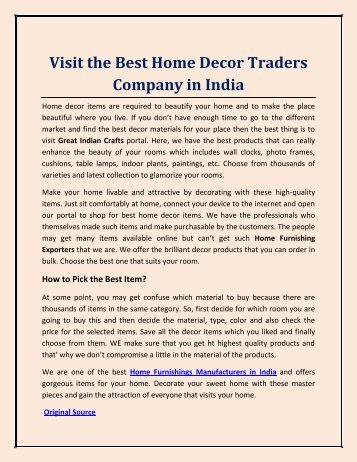 Visit the Best Home Decor Traders Company in India