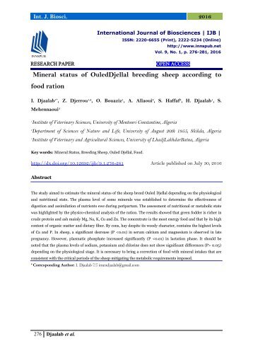 Mineral status of OuledDjellal breeding sheep according to food ration