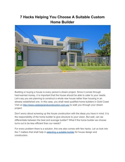7 Hacks Helping You Choose A Suitable Custom Home Builder