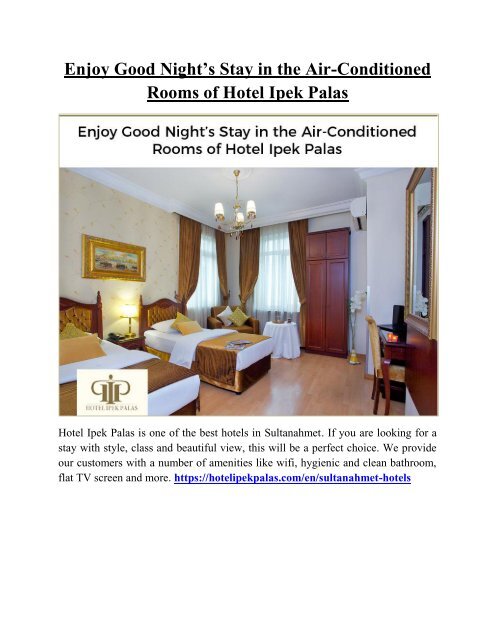 Enjoy Good Night’s Stay in the Air-Conditioned Rooms of Hotel Ipek Palas