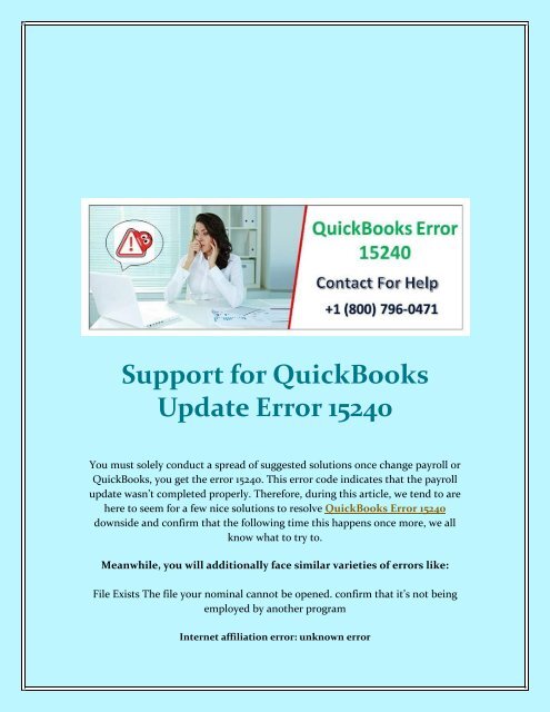 Support For QuickBooks Update Error 15240