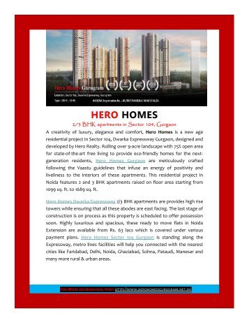 Hero Homes  Sector 104 Dwarka Expressway Gurgaon