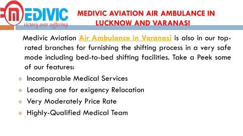 Medivic air ambulance in lucknow and varanasi