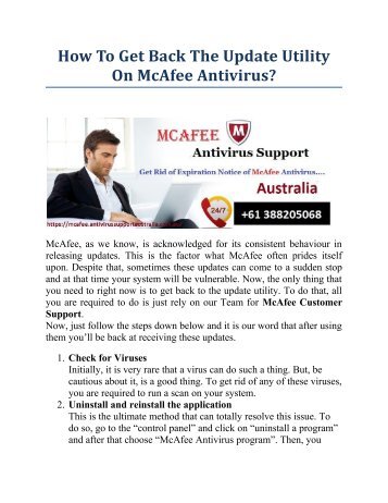 How To Get Back The Update Utility On McAfee Antivirus? 