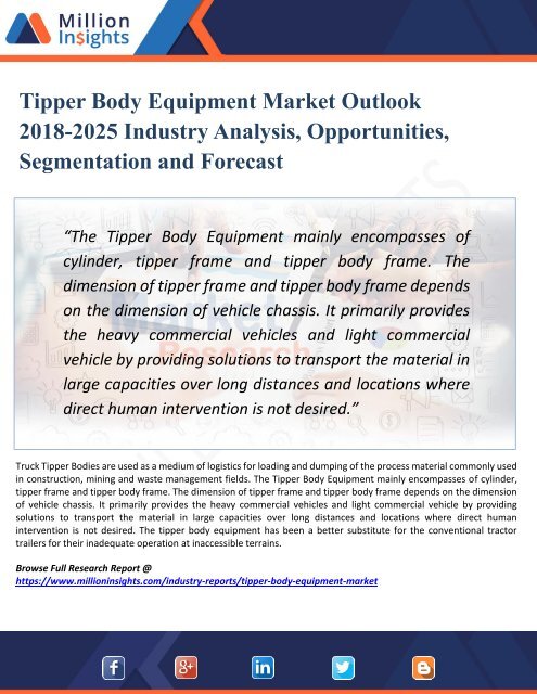 Tipper Body Equipment Market Research Key Players, Industry Overview, Supply Chain and Analysis 2018 – 2025