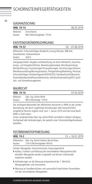 Schornsteinfeger-Akademie Programm 2019