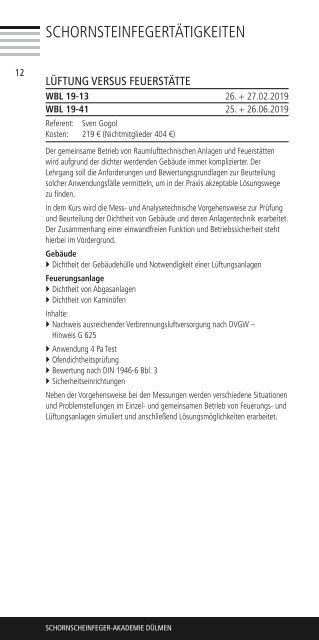 Schornsteinfeger-Akademie Programm 2019