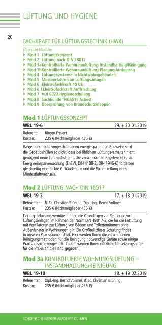 Schornsteinfeger-Akademie Programm 2019