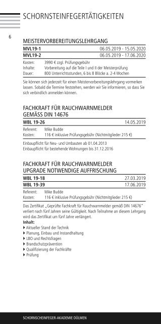 Schornsteinfeger-Akademie Programm 2019