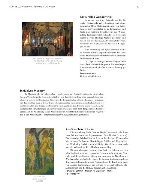 MUSEUM I 2019 - Programmheft der Staatlichen Museen zu Berlin
