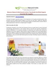 Natures Natural India Asserts to be a Top-Grade Certified Organic Essential Oils Supplier