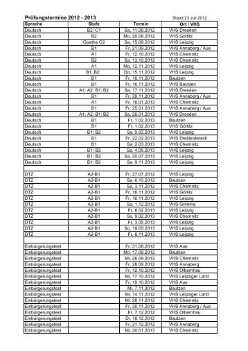 Prüfungstermine 2012 - 2013