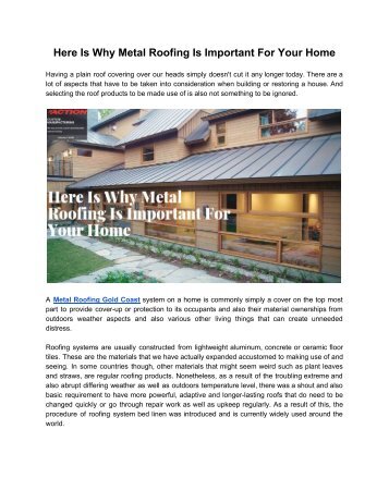 Here Is Why Metal Roofing Is Important For Your Home