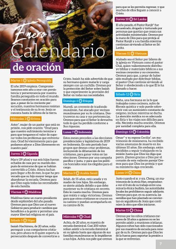 Calendario de Oración Enero-Febrero 2019